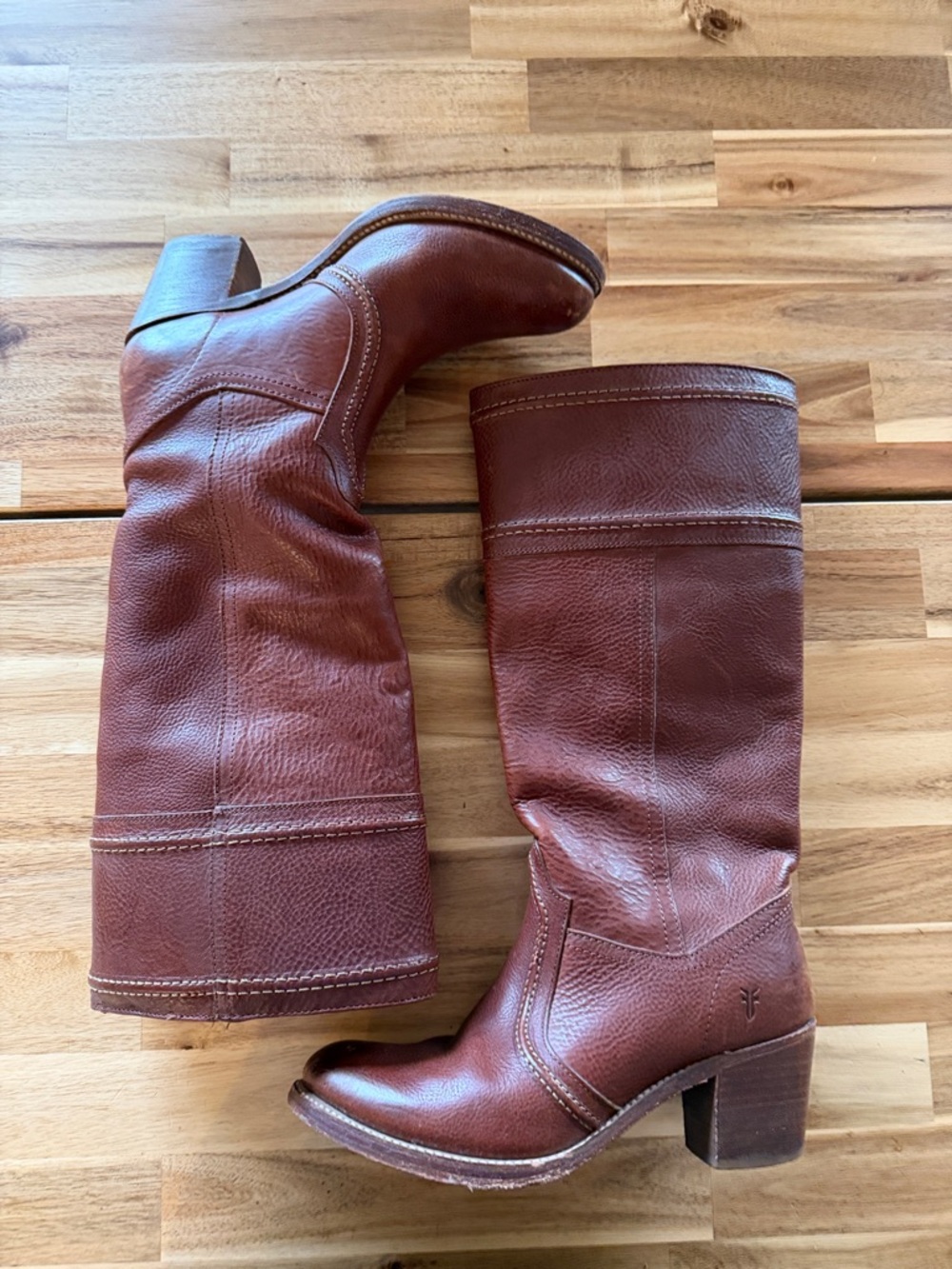 Frye Brown Leather Knee High Heeled Boots